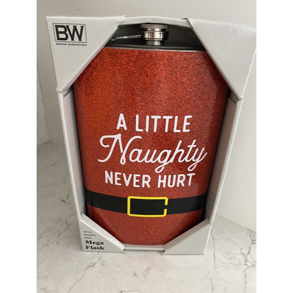 Large Flask Novelty 64‎ Oz Stainless Steel Christmas Sparkle Spirit New In Box